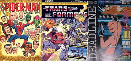 Spider-Man Annual 1979, Transformers UK #1 and Deadline #1. All comics and characters � their respective copyright holders