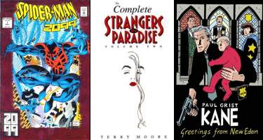 Spider-Man 2099 #1, Strangers in Paradise Vol. 2 and Kane Vol. 1: Greetings From New Eden. All comics and characters � their respective copyright holders